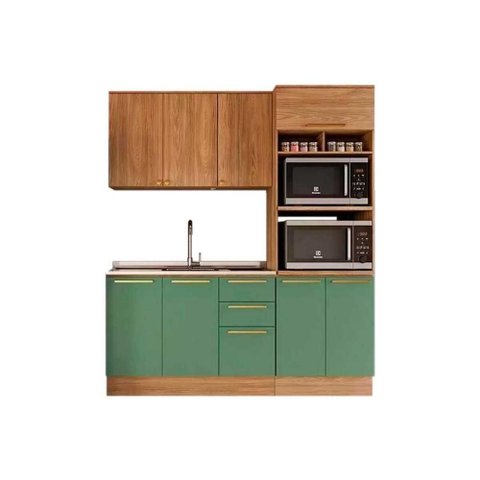 Cozinha Completa 3 Peças Botanic 1 Aéreo Balcão 1 Paneleiro sem Pia M652 Nogueira Verde Oliva