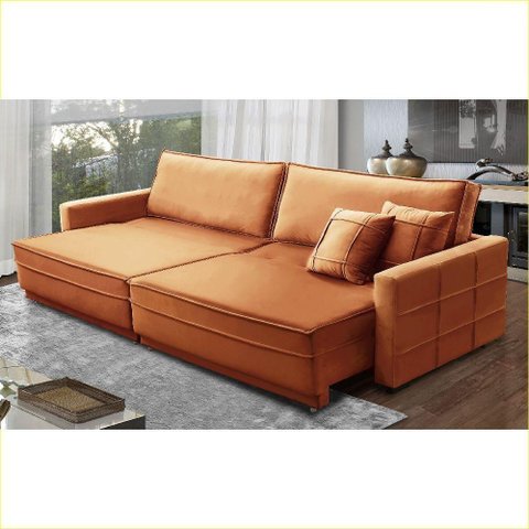Sofá Cama Retrátil e Reclinável 2,50m com Molas Karina Veludo Rover & Beato