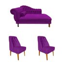 Ver imagem 1 de Kit 2 Cadeiras Paris + Recamier Barcelona 1,30 Veludo Roxo - Dominic Decor