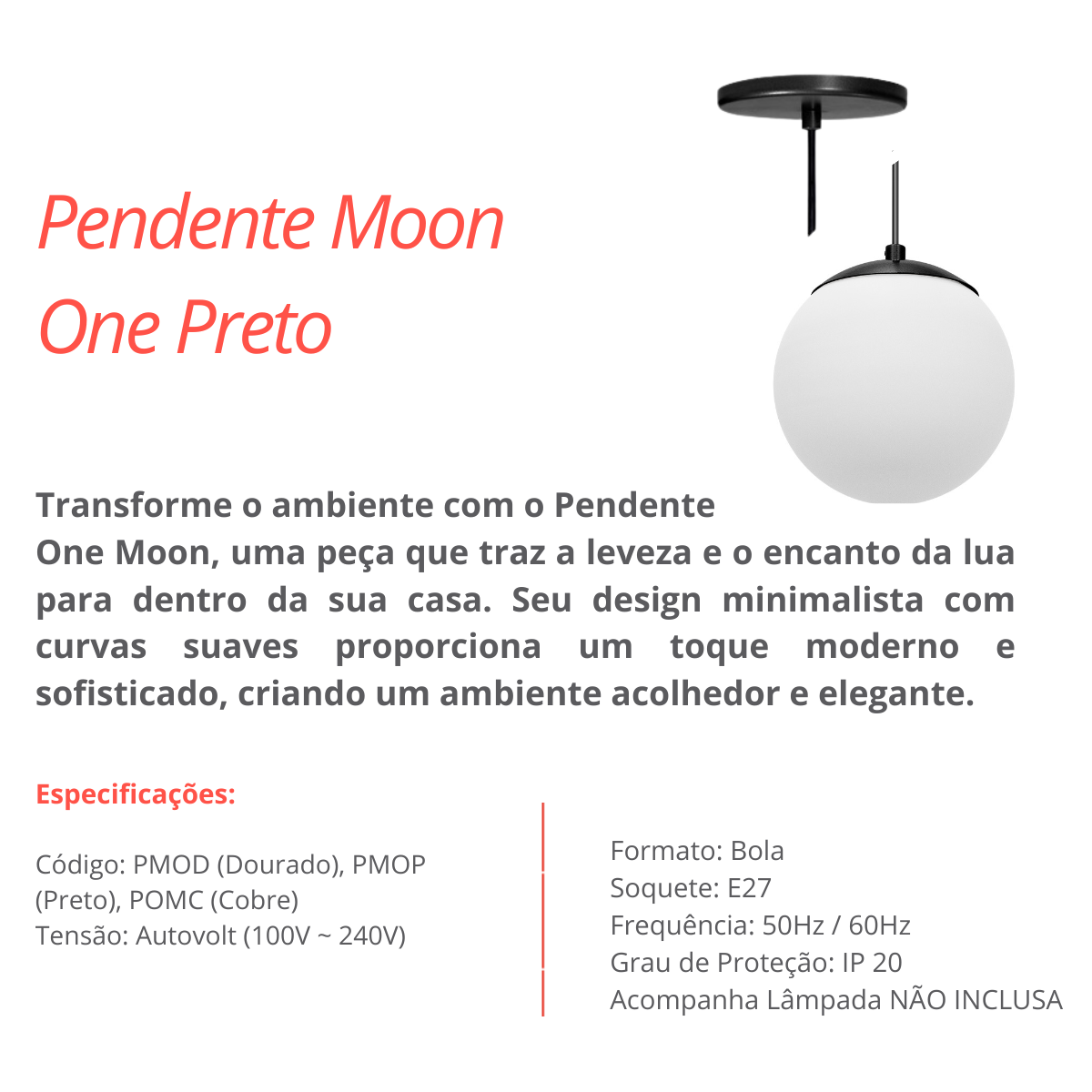 Pendente Lumanti Moon One Preto E-27 - 4