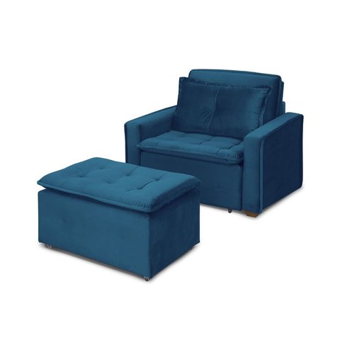 Poltrona Retrátil/Reclinável com Puff Filadélfia Azul Rec Estofados