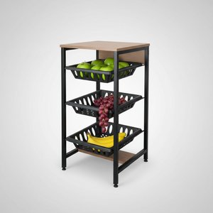 Fruteira de Chão 3 Cestos Base para Bebedouro Industrial Preta Mdf Amadeirado