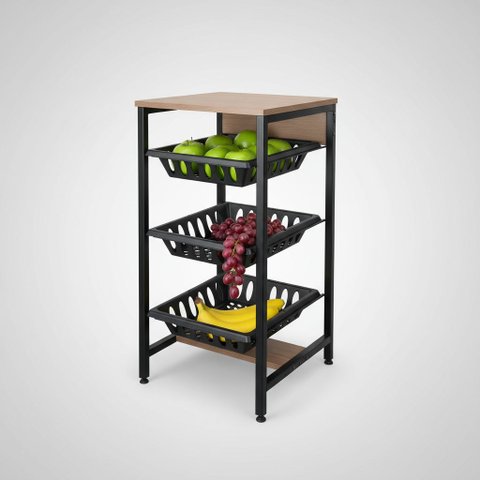 Fruteira de Chão 3 Cestos Base para Bebedouro Industrial Preta Mdf Amadeirado