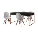 Ver imagem 6 de Mesa Jantar Industrial Retangular Preta 137X90Cm Base Cobre Com 4 Cadeiras Brancas Cor: Preto