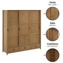 Ver imagem 4 de Guarda Roupa Casal Madeira Macica Taeda 3 Portas de Correr 195 Cm 9179 Freijo Festra
