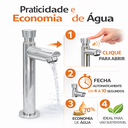 Ver imagem 2 de Torneira Lavatório Banheiro Mesa Bica Alta Fechamento Automático Matic Cromado Luxo