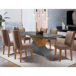Mesa Aster 180 Tampo em MDF e Vidro com 6 Cadeiras Liz Moderna - 1