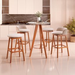 Banqueta Conforto - Madeira Maciça com Assento Acolchoado em Linho - Távoli Decor - 3