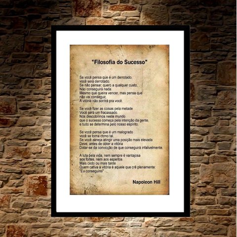 Quadro Filosofia do Sucesso- Napoleon Hill - 60x48cm:madeira Branca