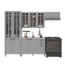 Ver imagem 2 de Cozinha Modulada 4 Peças Cristaleira Balcão sem Tampo 2 Aéreos 100% MDF com Vidro Bari Cinza/Titânio Fosco