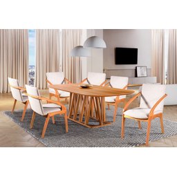 Sala de Jantar Moderna Madeira Maciça 6 Cadeiras 1,60x0,90m - Granada - Harmonia Salas - 1