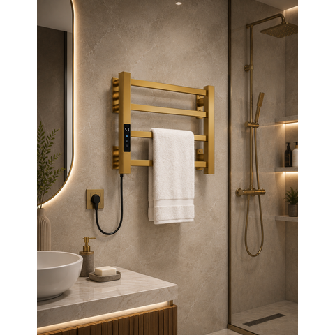 Toalheiro Elétrico Térmico Aquecido 30x 45 Dourado 110V