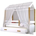 Ver imagem 1 de Cama Montessori Cabana Com Auxiliar Solteiro E Dossel Branco