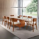 Ver imagem 1 de Sala de Jantar Mesa Ane 220cm Tampo Laqueado com Vidro Canto Moeda e 8 Cadeiras Viena Gold