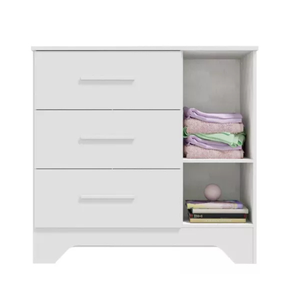 Cômoda Infantil Popy Retrô Peroba Branco 3 Gavetas 1 Porta