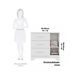 Cômoda Infantil Popy Retrô Peroba Branco 3 Gavetas 1 Porta - 3