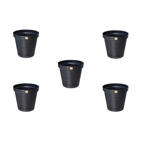 Kit C/ 5 Vaso Redondo Rattan Preto 36lt Anti Dengue