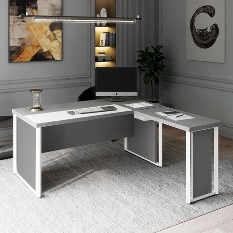 Mesa em L Executiva Diretor Direita 160cm x 170cm com Caixa de Tomadas e Porta Objetos F5 Office
