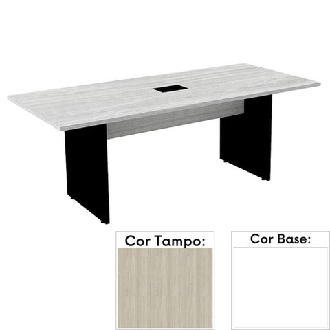 Mesa de Reunião Retangular 200x90cm Pé Painel Pe25 em MDP Cor Nogueira Casablanca e Base
