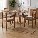 Ver imagem 2 de Mesa de Jantar Redonda Acerola com 4 Cadeiras Estofadas Palmas Linho Bege Ornar