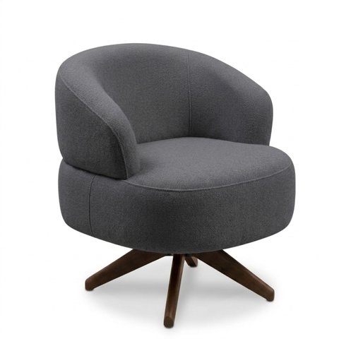 Poltrona Decorativa Chair Bouclé Cinza Escuro Premium Giratória Sala Dekorien