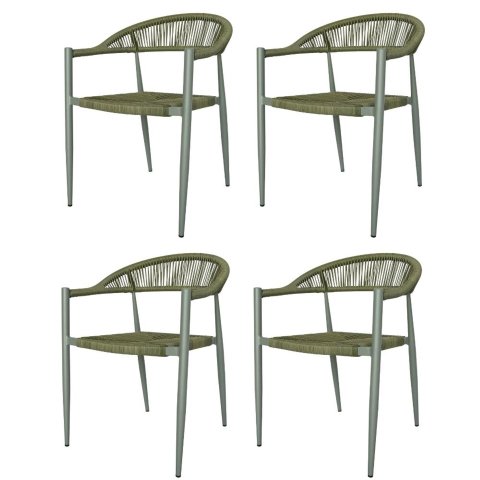 Kit 4 Cadeiras Empilhável Laguna Trancoso Fratini Aluminio Assento Trama Corda Náutica Verde
