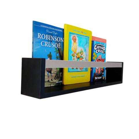 Prateleira para Livros Infantis Nicho Organizador Pelúcia Quarto de Criança Mdf Preto 55 Cm:cinza
