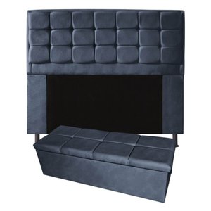 Kit Cabeceira + Calçadeira Baú Copenhague Casal 140cm Suede:cinza Escuro