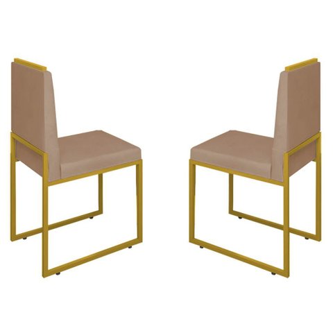 Conjunto Duas Cadeiras Sala Jantar Barcelona Base Dourado:capuccino