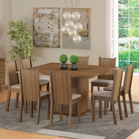 Conjunto Sala de Jantar Clarice Madesa Mesa Tampo de Madeira com 8 Cadeiras - Rustic/sintético Bege