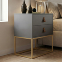 Ver imagem 2 de Kit 2 Mesas de Cabeceira Unic 45cm Puxador Couro com Base Metálica:cinza/dourado