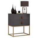 Ver imagem 1 de Kit 2 Mesas de Cabeceira Unic 45cm Puxador Couro com Base Metálica:cinza/dourado