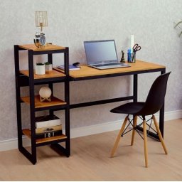 Mesa de Escritório Aço Ferro Robusta Cor Preto Mdf Claro Estilo Industrial Me-01 - 1
