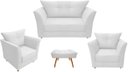Ver imagem 1 de Kit Namoradeira + 2 Poltronas Decorativa Isis + 1 Puff Retangular Couro Branco Pés Madeira Ms Decor