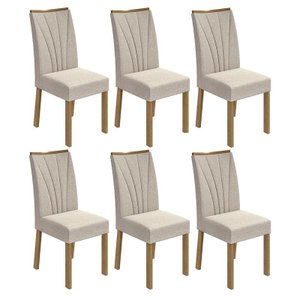 Conjunto 6 cadeiras Apogeu Amêndoa/linho Bege - Móveis Lopas