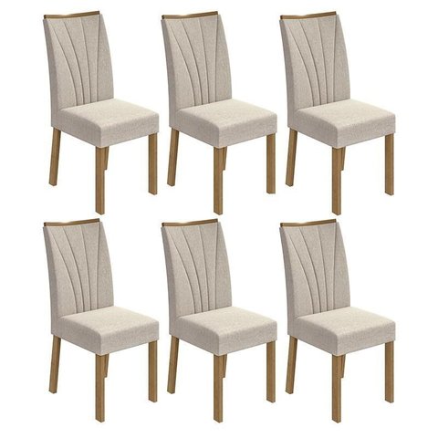 Conjunto 6 cadeiras Apogeu Amêndoa/linho Bege - Móveis Lopas