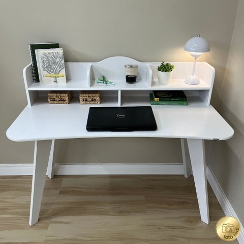 Escrivaninha Moderna com Nicho Mesa de Estudos para Home Office - Branca