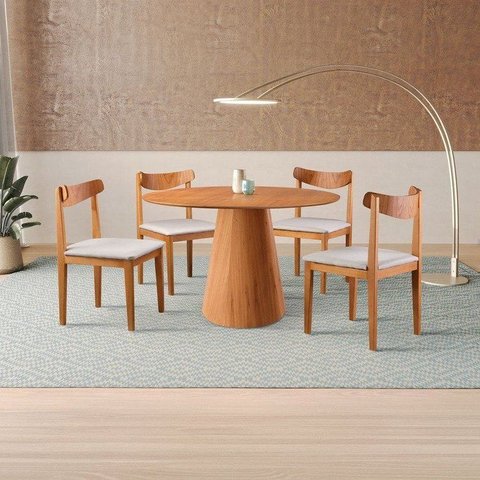 Conjunto Sala de Jantar Mesa Cone Amadeirada 120cm + 4 Cadeiras Aurora