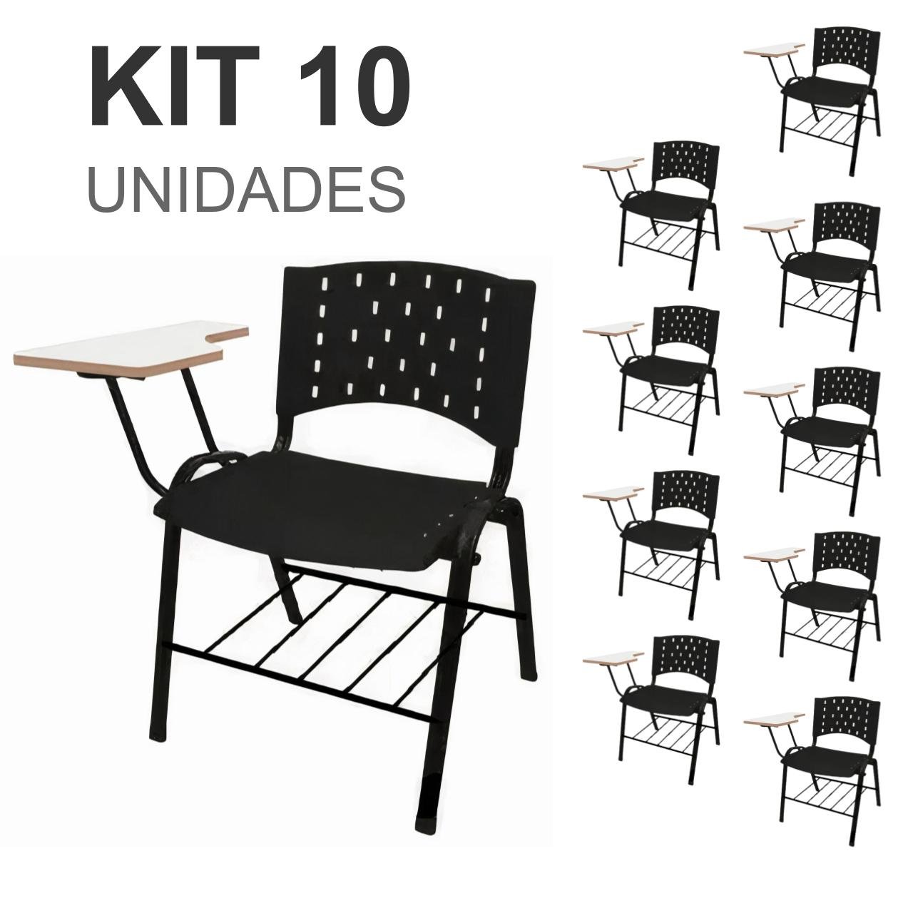 KIT 10 Cadeiras Universitárias c/ prancheta com porta livros - 32011
