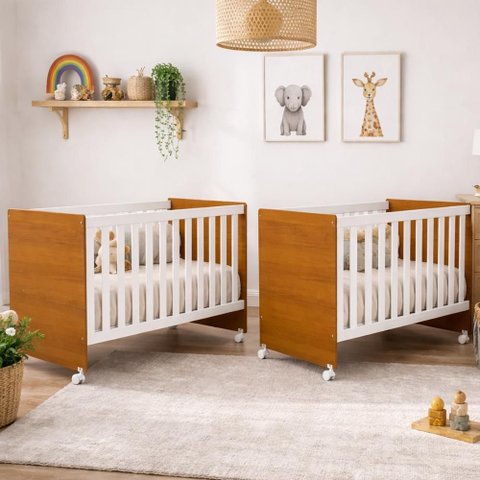 Kit Gêmeos Berço Americano Tico Branco/savana com Colchões Baby Physical - Reller Móveis