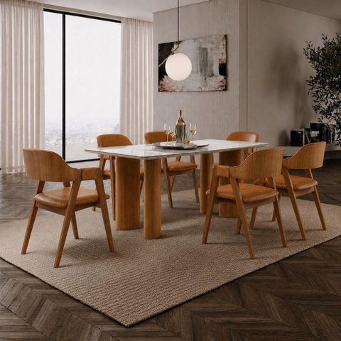 Sala de Jantar Bella 6 Lugares Tampo em Vidro Caramelo 180cm Imperial Móveis