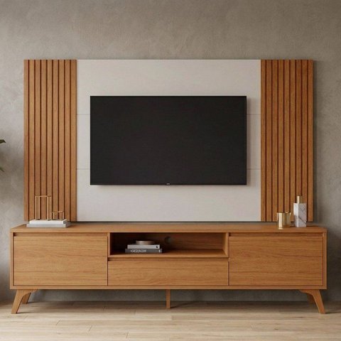 Rack com Painel para TV até 65 Polegadas 237cm x 201cm Ripado 100% MDF Piazza