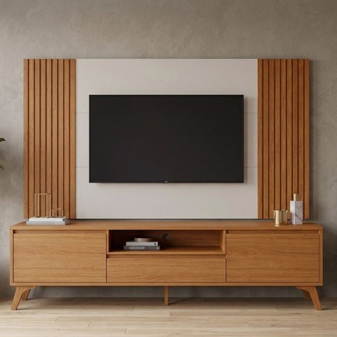 Rack com Painel para TV até 65 Polegadas 237cm x 201cm Ripado 100% MDF Piazza