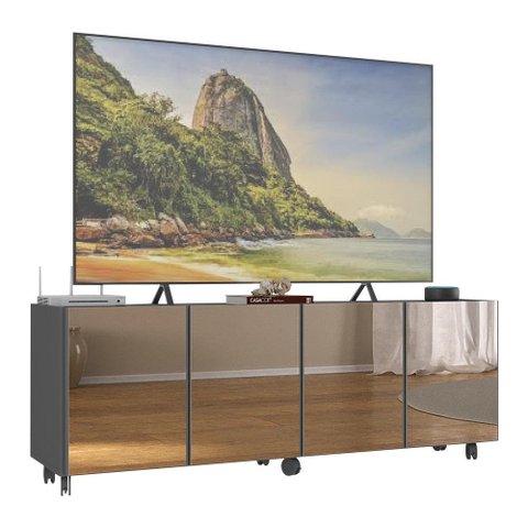 Rack Tv até 50 Polegadas 4 Portas com Rodízios e Espelhos Multimóveis Mp1080 Grafite