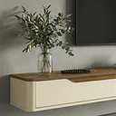 Ver imagem 2 de Rack Suspenso Slim Curvo 218cm para TV até 70” Moderno Luxo com Portas Basculantes Cedro Off White -
