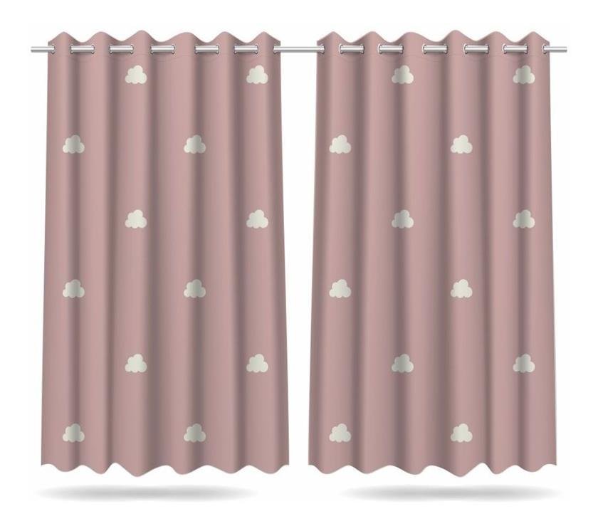 Cortina Infantil Nuvem Rosa E Branca Tecido Premium 2,6x1,5m