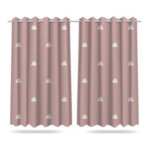 Cortina Infantil Nuvem Rosa E Branca Tecido Premium 2,6x1,5m