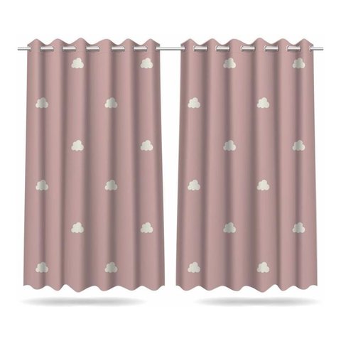 Cortina Infantil Nuvem Rosa E Branca Tecido Premium 2,6x1,5m