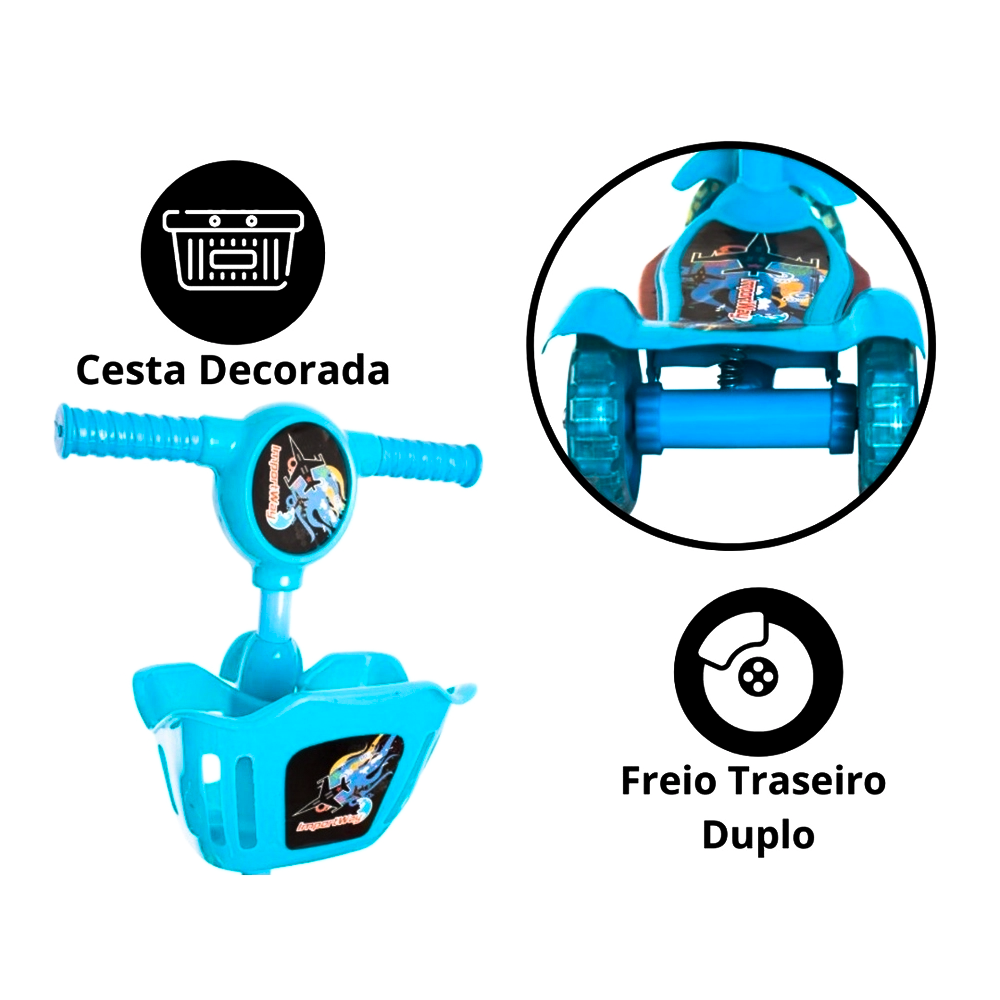 Patinete Importway infantil 3 rodas com cesta azul para crianças - 5