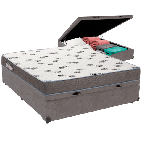 Cama Box Baú e Colchão Light Espuma D33 Casal Ortobom: Cinza
